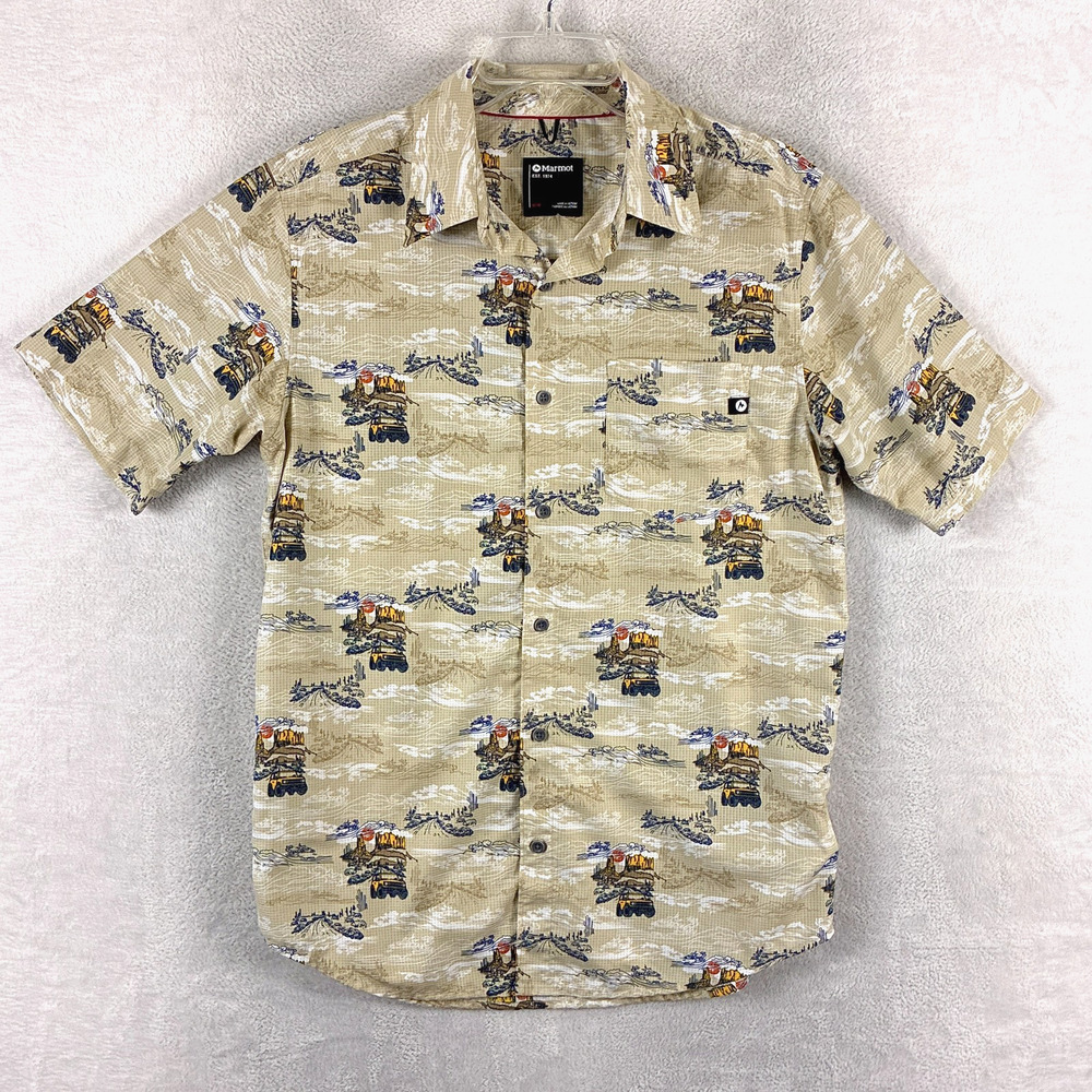 Marmot Shirt Mens M Beige Ford Bronco Arizona Overland AOP Performance Preppy